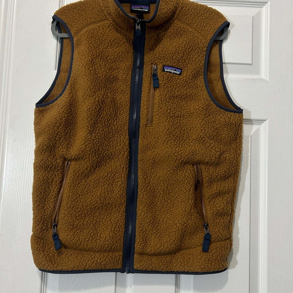 Patagonia Mens M Retro Pile Fleece Vest Brown Full Zip Pockets